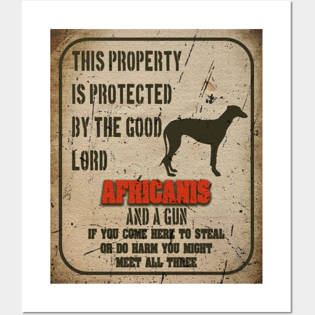 Africanis Silhouette Vintage Humorous Guard Dog Warning Sign Wall Art by Sniffist Gang